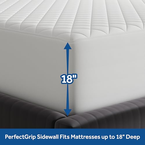 Sealy Luxury 100% Cotton Soft Top Layer, High Loft Comfort EternaLoft Fiberfill, Durable Stretch Corners Mattresses 18 Inches Deep Machine Washable Fitted Mattress Pad, Queen Size, White - Image 4