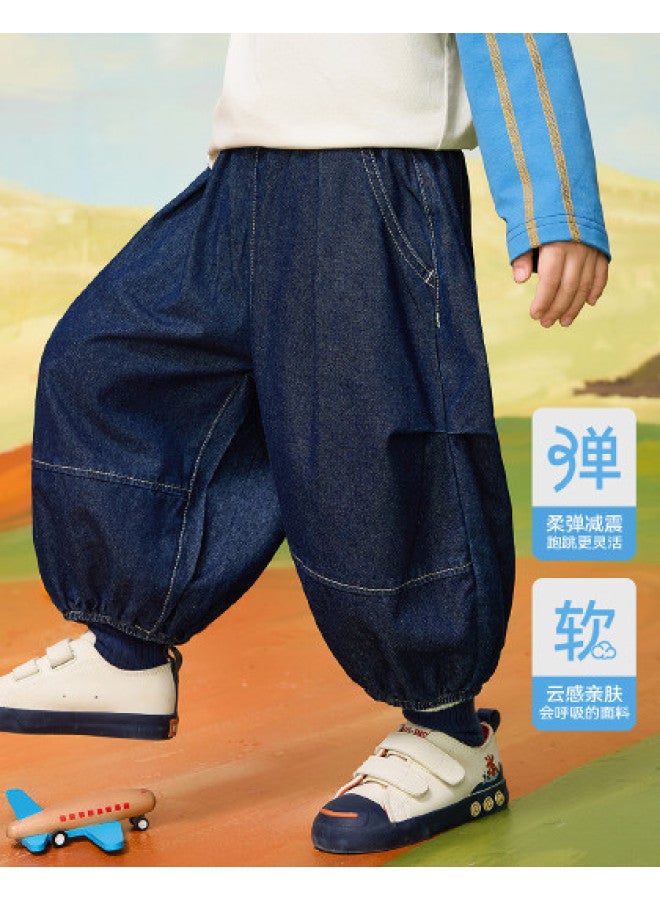 ASK JUNIOR بنطلونات جينز مغسولة للأطفال، بنطلونات فتيان خريفية، بنطلونات مصابيح، بنطلونات مقصوصة، بنطلونات رياضية للأطفال، بنطلونات كاجوال للركض - Image 1