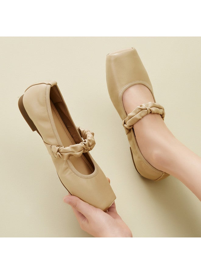 YEARCON Ballet Mary Jane [calf Leather] Spring/autumn Elegant Pig Nose Square-toe Shallow Women's Flats Casual Commuter Shoes - Image 3