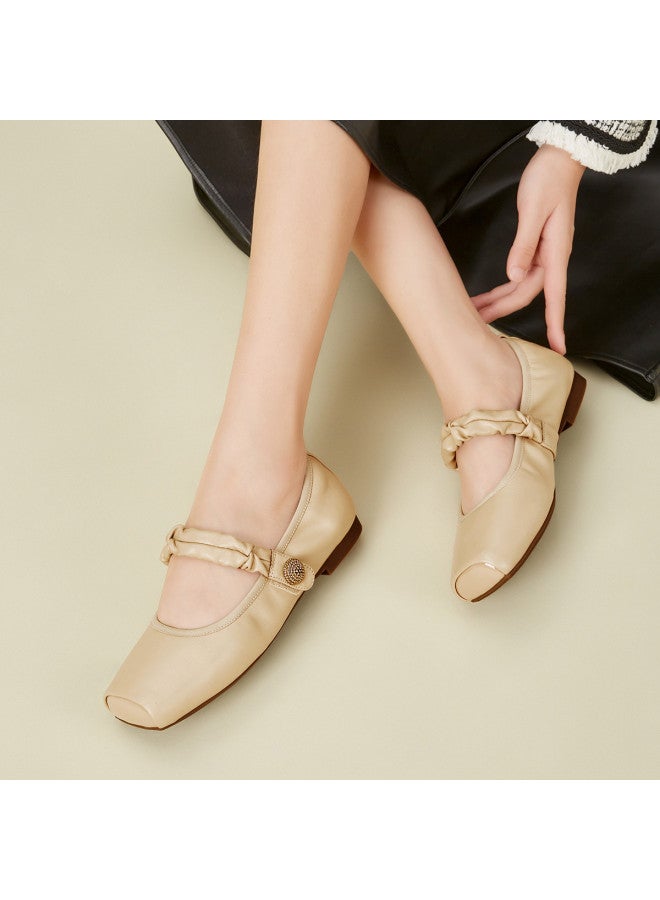 YEARCON Ballet Mary Jane [calf Leather] Spring/autumn Elegant Pig Nose Square-toe Shallow Women's Flats Casual Commuter Shoes - Image 4