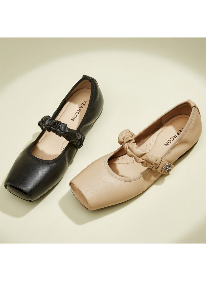 YEARCON Ballet Mary Jane [calf Leather] Spring/autumn Elegant Pig Nose Square-toe Shallow Women's Flats Casual Commuter Shoes - Image 5