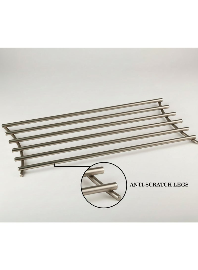 Dunekart Heavy-Duty Heat Resistant Pot Trivet - Premium Stainless Steel Hot Dish Holder for Kitchen Counter and Dining Table Protection - Design 1 Silver - Image 3