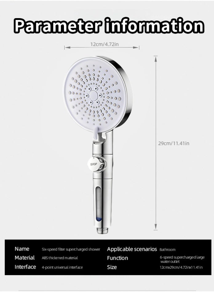 مودي رأس دش عالي الضغط مزود بثلاثة فلاتر و6 أوضاع رش - رشاش دش محمول مزود بزر إيقاف للاستخدام في الحمامات والسبا - كروم - Image 4