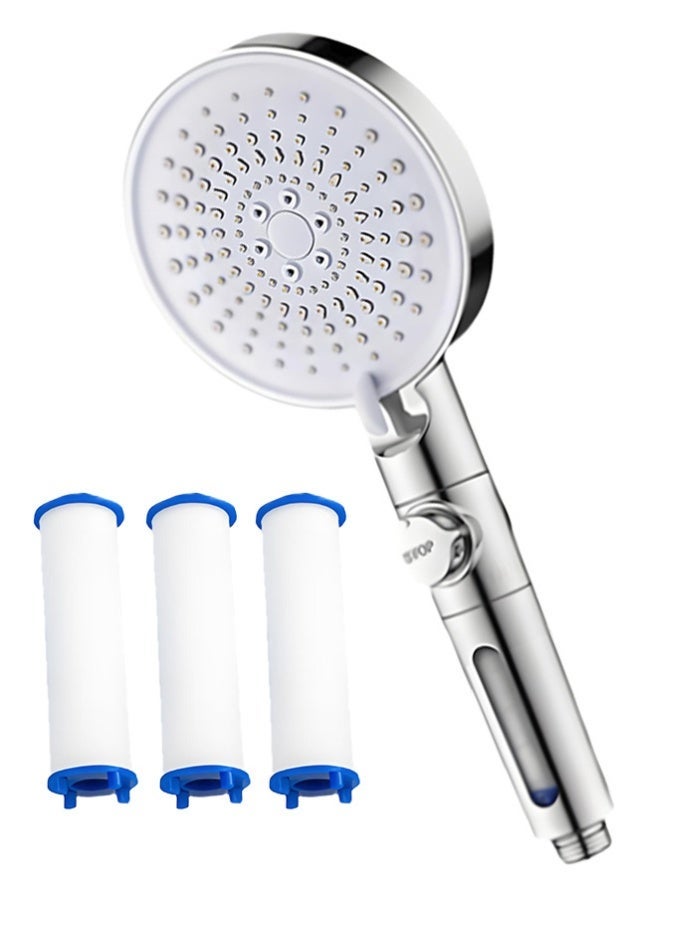MODI High-Pressure Shower Head with 3 Filters & 6 Spray Modes – Handheld Filtered Shower Sprayer with Stop Button for Bathroom Spa Use - Chrome - Image 1