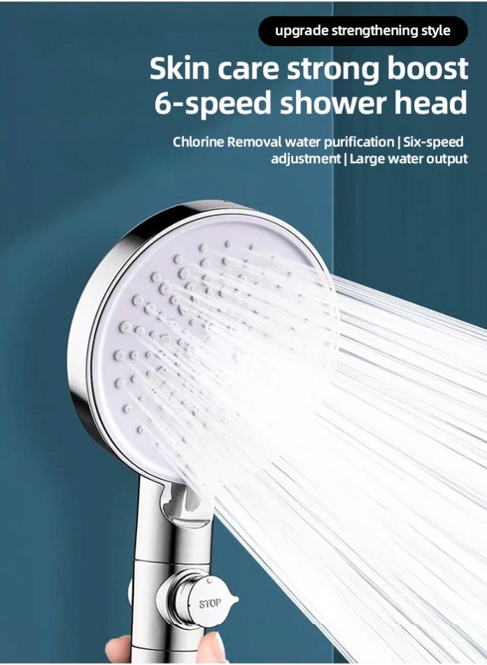 MODI High-Pressure Shower Head with 3 Filters & 6 Spray Modes – Handheld Filtered Shower Sprayer with Stop Button for Bathroom Spa Use - Chrome - Image 2