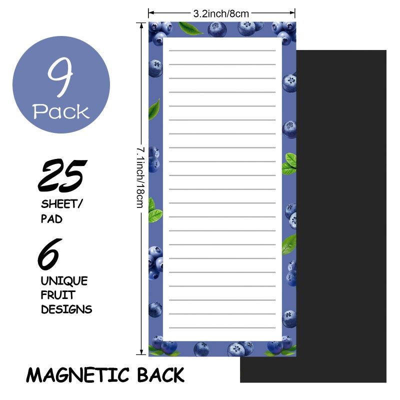 Joyberg 9 Pack Magnetic Notepads for Refrigerator, Magnetic Notepads for Refrigerator, Fruit Design Grocery List Pad for Fridge, Full Magnet Back Shopping Lists, 25 Sheets Per Note Pads - Image 2