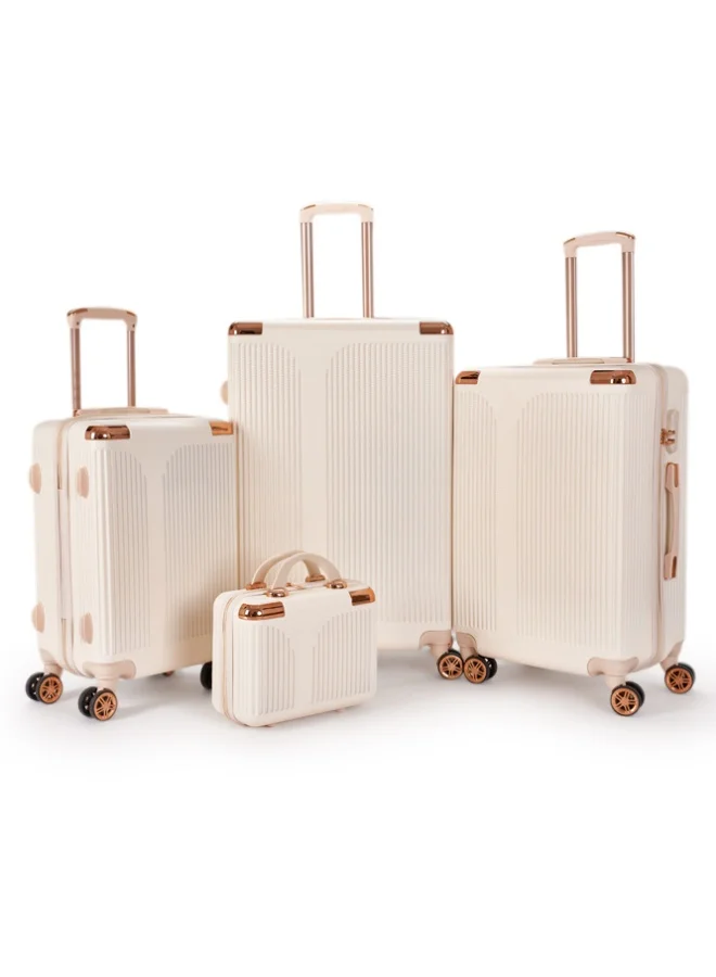 ليمرا طقم شنط سفر مكون من 4 حقائب أمتعة بتصميم فاخر خفيفة الوزن و متعددة الاحجام بمقاسات 28-24-20-12 بوصة لون بيج