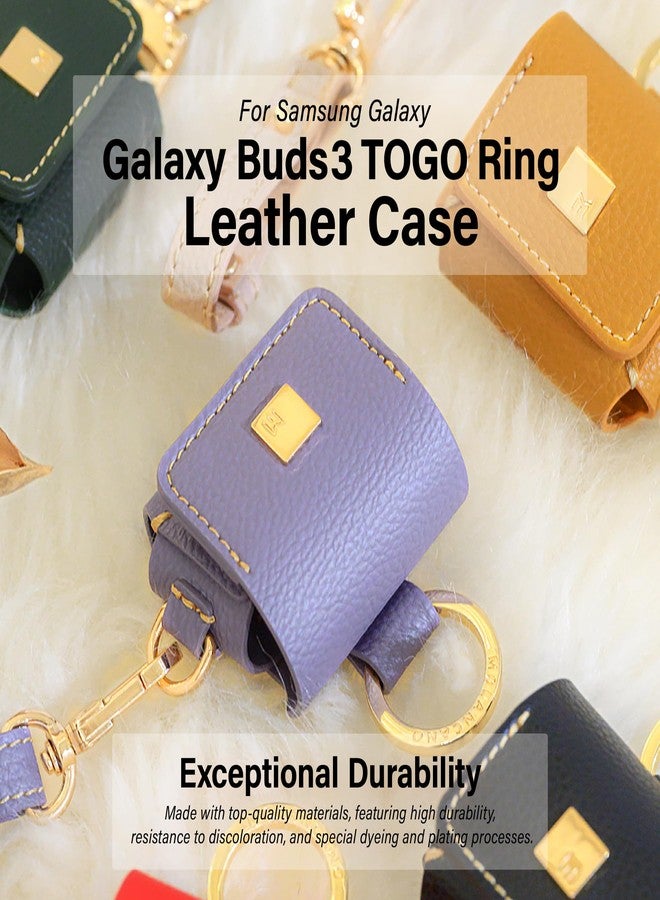 Molan Cano Galaxy Buds 3 & Buds 3 Pro Togo Ring Leather Case, Luxurious Togo Leather with Metal Ring & Strap, Exceptional Durability, Elegant Design, and Easy Access to Features - Khaki - Image 3