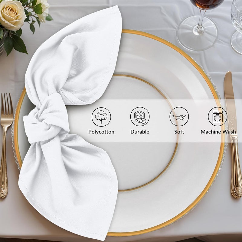 Zoyer Cloth Napkins Set of 12 18x18 Inches Cotton Enrich Napkins Cloth Washable Soft  Durable Dinner Napkins for Parties Wedding Christmas Thanksgiving  Everyday Use  White - Image 3