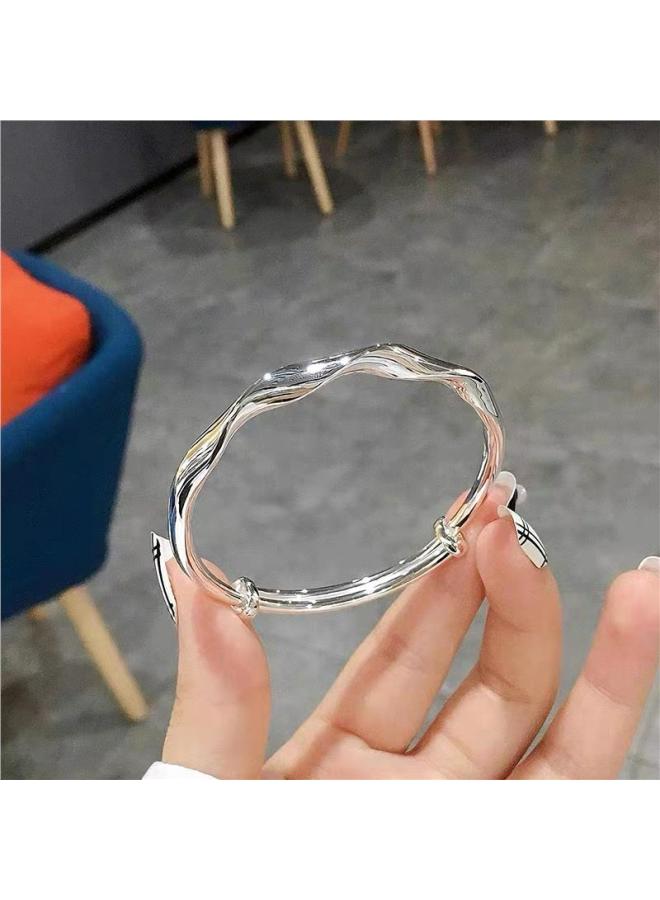 Foot Silver 999 Bracelet Women's Ice Crushed Sterling Silver Solid Bracelet Niche Simple Young Style For Girlfriend Valentine's Day Gift-Color:Twisted Push-pull Model With Certificate + Free Gift Box  - Image 1