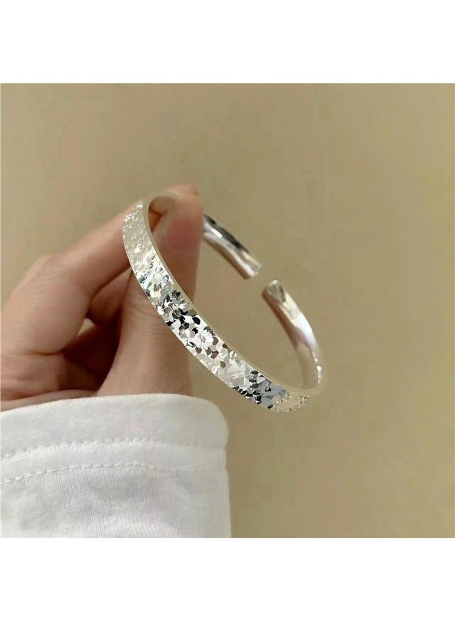 Foot Silver 999 Bracelet Women's Ice Crushed Sterling Silver Solid Bracelet Niche Simple Young Style For Girlfriend Valentine's Day Gift-Color:Twisted Push-pull Model With Certificate + Free Gift Box  - Image 3