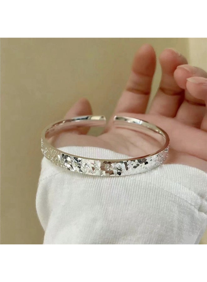 Foot Silver 999 Bracelet Women's Ice Crushed Sterling Silver Solid Bracelet Niche Simple Young Style For Girlfriend Valentine's Day Gift-Color:Twisted Push-pull Model With Certificate + Free Gift Box  - Image 2
