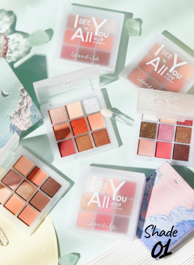 لاميلا لوحة ظلال العيون لاميلا 9 ألوان 7.2 جم درجة 01 ثابتة وطويلة الأمد بتركيبة مطفية ولامعة قابلة للدمج