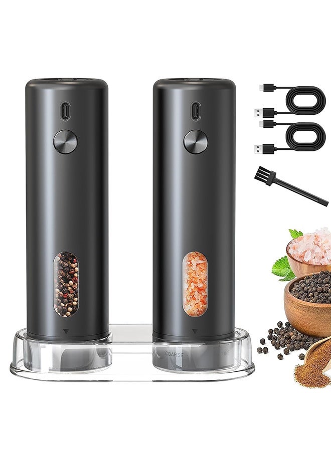 عربست مجموعة مطحنة الملح والفلفل الكهربائية للمطبخ، قطعتين من مطحنة الملح والفلفل الأوتوماتيكية القابلة لإعادة الشحن مع إضاءة LED، مع قاعدة تخزين، 5 درجات خشونة قابلة للتعديل، سعة كبيرة 110 مل - Image 1