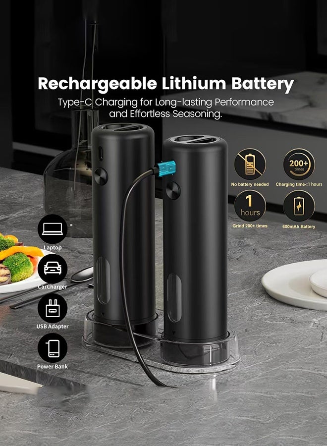 عربست مجموعة مطحنة الملح والفلفل الكهربائية للمطبخ، قطعتين من مطحنة الملح والفلفل الأوتوماتيكية القابلة لإعادة الشحن مع إضاءة LED، مع قاعدة تخزين، 5 درجات خشونة قابلة للتعديل، سعة كبيرة 110 مل - Image 3