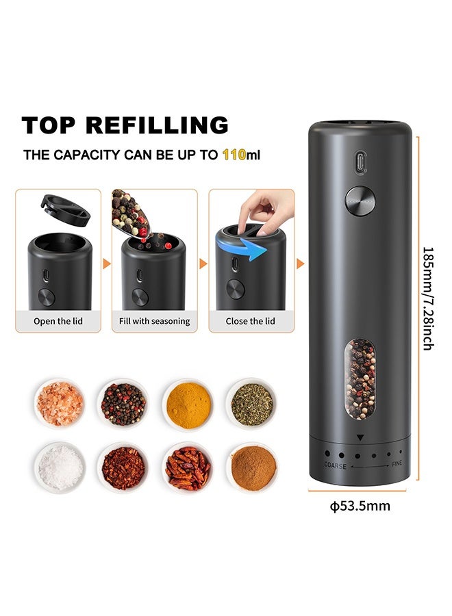 عربست مجموعة مطحنة الملح والفلفل الكهربائية للمطبخ، قطعتين من مطحنة الملح والفلفل الأوتوماتيكية القابلة لإعادة الشحن مع إضاءة LED، مع قاعدة تخزين، 5 درجات خشونة قابلة للتعديل، سعة كبيرة 110 مل - Image 2