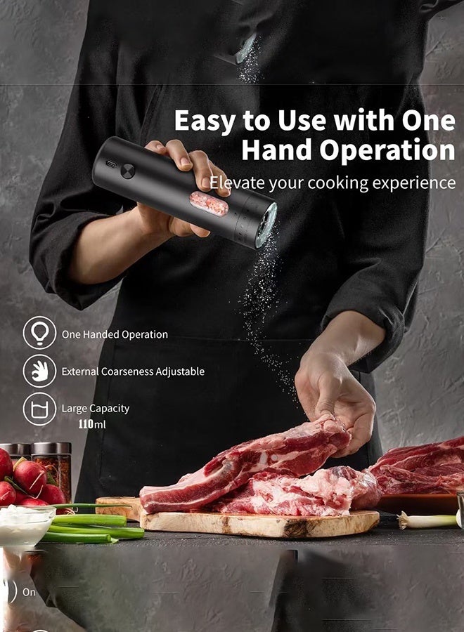 عربست مجموعة مطحنة الملح والفلفل الكهربائية للمطبخ، قطعتين من مطحنة الملح والفلفل الأوتوماتيكية القابلة لإعادة الشحن مع إضاءة LED، مع قاعدة تخزين، 5 درجات خشونة قابلة للتعديل، سعة كبيرة 110 مل - Image 5