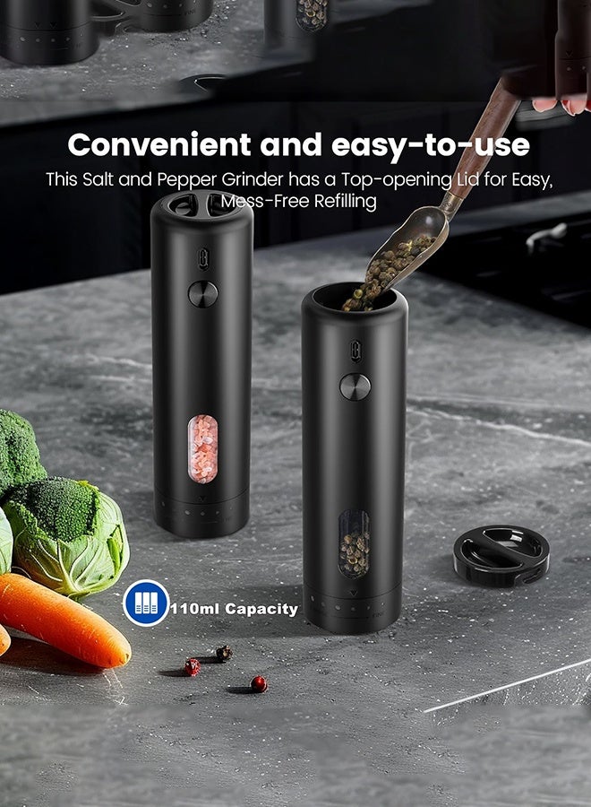 عربست مجموعة مطحنة الملح والفلفل الكهربائية للمطبخ، قطعتين من مطحنة الملح والفلفل الأوتوماتيكية القابلة لإعادة الشحن مع إضاءة LED، مع قاعدة تخزين، 5 درجات خشونة قابلة للتعديل، سعة كبيرة 110 مل - Image 4
