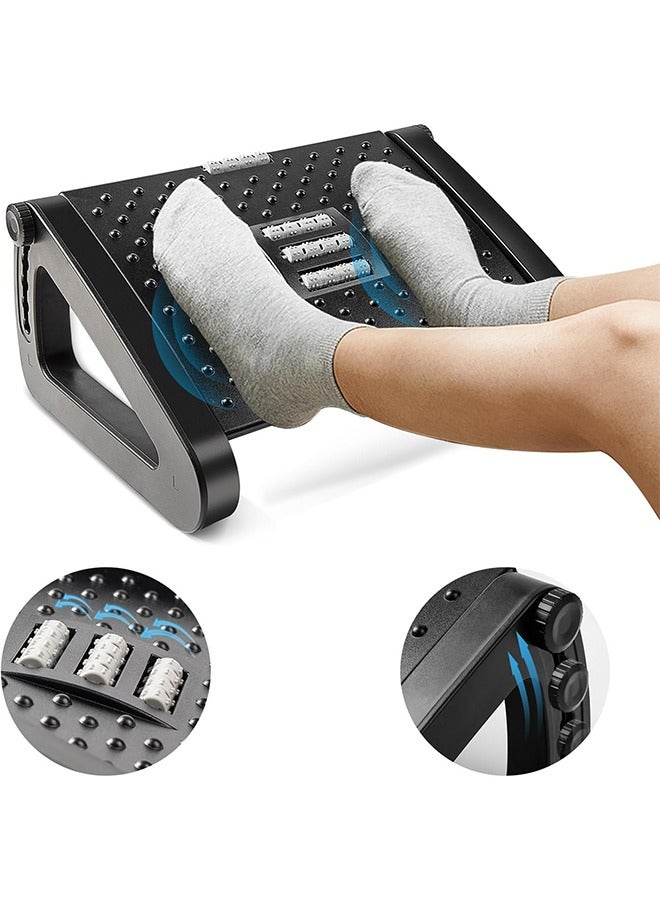 كادلين مسند قدم من كايدرين للاستخدام تحت المكتب في العمل، مسند قدم مريح قابل للتعديل بـ 6 ارتفاعات مع بكرة تدليك وأرجل ثابتة غير قابلة للانزلاق، مسند قدم محمول للاستخدام تحت المكتب للمنزل والمكتب، لون أسود - Image 1