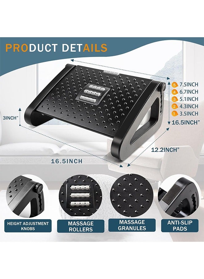 كادلين مسند قدم من كايدرين للاستخدام تحت المكتب في العمل، مسند قدم مريح قابل للتعديل بـ 6 ارتفاعات مع بكرة تدليك وأرجل ثابتة غير قابلة للانزلاق، مسند قدم محمول للاستخدام تحت المكتب للمنزل والمكتب، لون أسود - Image 2