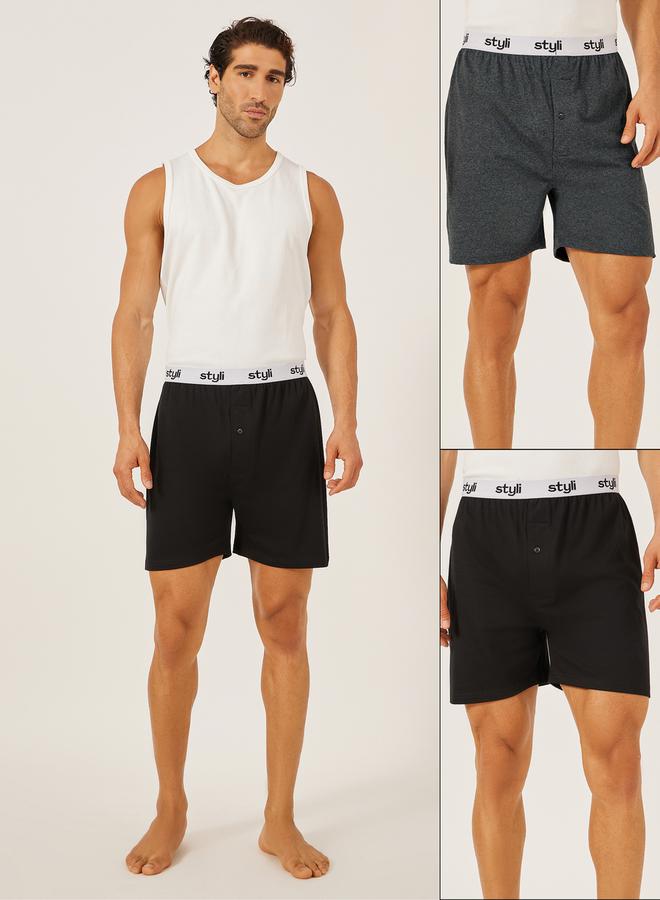 Styli Pack of 2 - Knitted Boxer With Elasticated Waistband  - Image 1