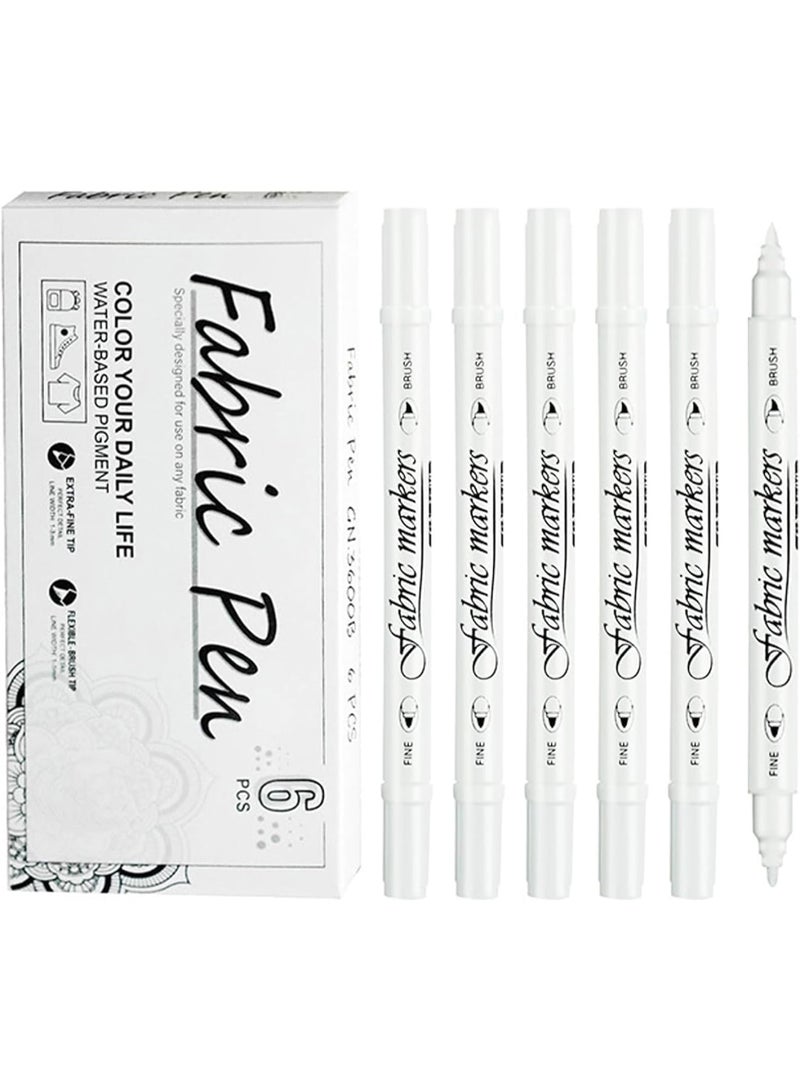 Permanent Markers Pens, White Fabric Paint Pens for DIY Projects, Dual Tip Fabric Paint Pens for T-Shirts, Shoes, Bags, Waterproof, Quick-Drying, Rock, Tyre Plastic, Glass, Wood, Fabric Cup, 6 Pcs - Image 1