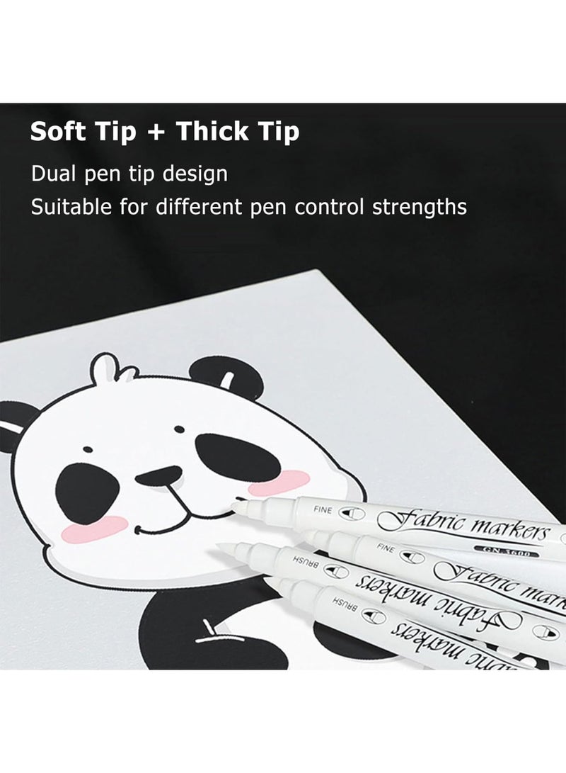 Permanent Markers Pens, White Fabric Paint Pens for DIY Projects, Dual Tip Fabric Paint Pens for T-Shirts, Shoes, Bags, Waterproof, Quick-Drying, Rock, Tyre Plastic, Glass, Wood, Fabric Cup, 6 Pcs - Image 2