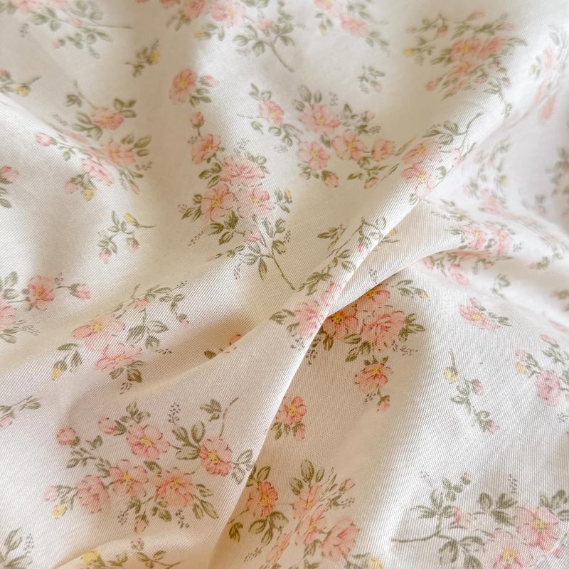 EAVD French Garden Pink Floral Ruffled Duvet Cover Queen Soft 100% Cotton Chic Cute Floral Bedding Set with Lace Trim Cottagecore Botanical Duvet Cover with Zipper Closure - Image 5