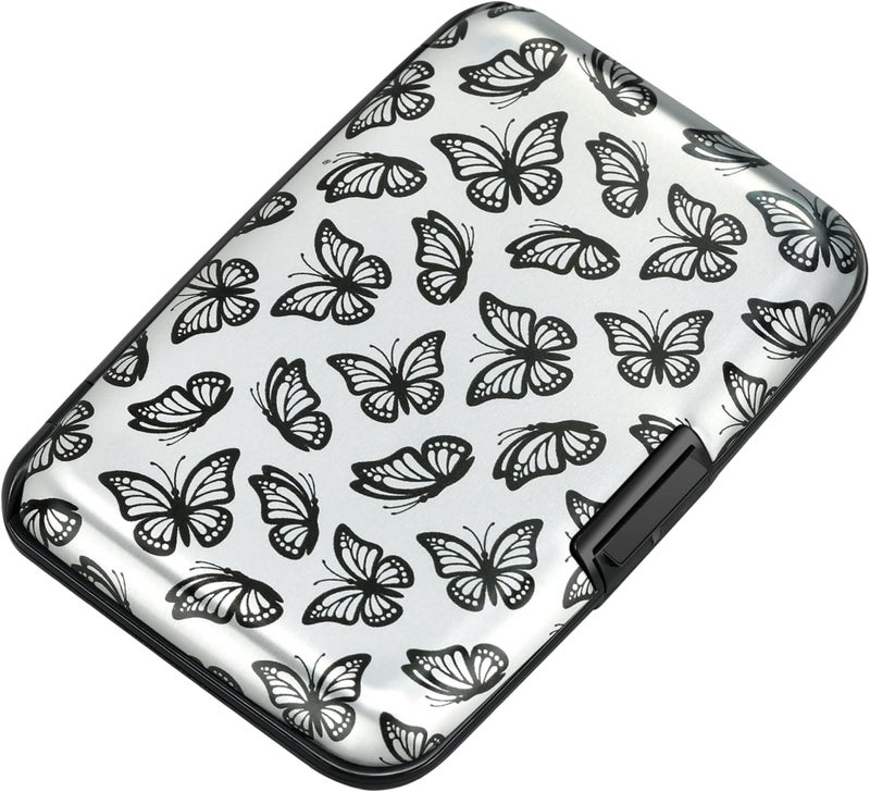 ELFISH Mini RFID Aluminum Wallet Credit Cards Holder Business Card Case Metal ID Case for Men Women(Little Butterflies) - Image 1
