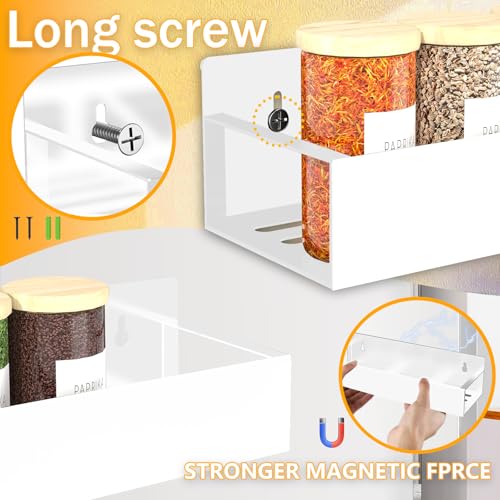 SMRCAD Magnetic Spice Rack Organizer for Fridge Seasoning Organizer for Kitchen storage with Screw Magnetic Shelf with Hook for Refrigerator and Oven (4pack1hook-White) - Image 3