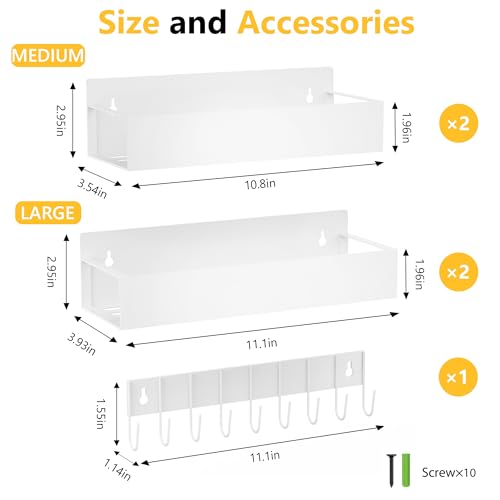 SMRCAD Magnetic Spice Rack Organizer for Fridge Seasoning Organizer for Kitchen storage with Screw Magnetic Shelf with Hook for Refrigerator and Oven (4pack1hook-White) - Image 2