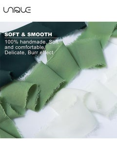 Unique Handmade Fringe Chiffon Ribbon, 3 Rolls 4cm x 5m Silk-Like Ribbon Cream Green Ribbons Set for Wedding Invitations, Bridal Bouquets, Gifts Wrapping, DIY Crafts  - Image 3