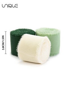 Unique Handmade Fringe Chiffon Ribbon, 3 Rolls 4cm x 5m Silk-Like Ribbon Cream Green Ribbons Set for Wedding Invitations, Bridal Bouquets, Gifts Wrapping, DIY Crafts  - Image 2