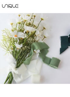 Unique Handmade Fringe Chiffon Ribbon, 3 Rolls 4cm x 5m Silk-Like Ribbon Cream Green Ribbons Set for Wedding Invitations, Bridal Bouquets, Gifts Wrapping, DIY Crafts  - Image 4