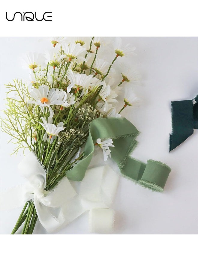 Unique Handmade Fringe Chiffon Ribbon, 3 Rolls 4cm x 5m Silk-Like Ribbon Cream Green Ribbons Set for Wedding Invitations, Bridal Bouquets, Gifts Wrapping, DIY Crafts  - Image 4