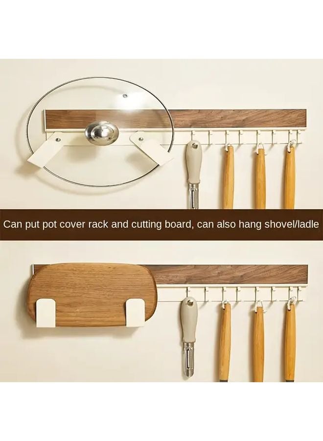White Wall Mounted Kitchen Utensil Organizer 50cm Adhesive Screw Mount Hooks - Image 2