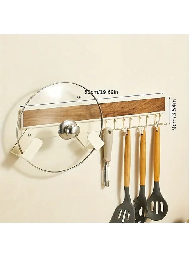 White Wall Mounted Kitchen Utensil Organizer 50cm Adhesive Screw Mount Hooks - Image 4