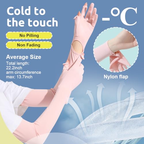 PALAY® UV Protection Arm Sleeves Nylon Ice Silk Arm Sleeves with One Piece Gloves, Open Finger Tip & Anti-slip Palm Design Outdoor Cool Arm Sleeve for Driving, Cycling, Gardening- Pink - Image 2