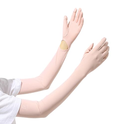 PALAY® UV Protection Arm Sleeves Nylon Ice Silk Arm Sleeves with One Piece Gloves, Open Finger Tip & Anti-slip Palm Design Outdoor Cool Arm Sleeve for Driving, Cycling, Gardening- Pink - Image 1