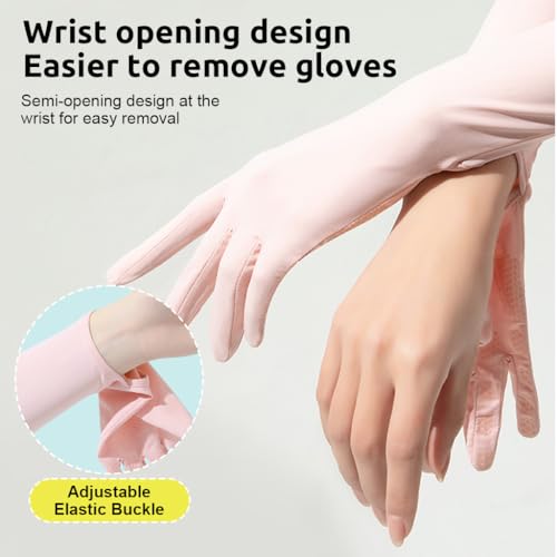 PALAY® UV Protection Arm Sleeves Nylon Ice Silk Arm Sleeves with One Piece Gloves, Open Finger Tip & Anti-slip Palm Design Outdoor Cool Arm Sleeve for Driving, Cycling, Gardening- Pink - Image 4