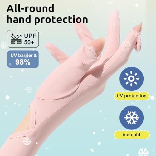 PALAY® UV Protection Arm Sleeves Nylon Ice Silk Arm Sleeves with One Piece Gloves, Open Finger Tip & Anti-slip Palm Design Outdoor Cool Arm Sleeve for Driving, Cycling, Gardening- Pink - Image 5
