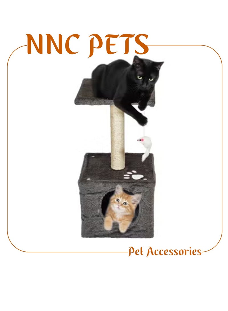 NNC PETS Cat tower with Scratch pole, Anti-scratch and Cat nail care post, 60 cm Protect furniture for Indoor cats and kittens, Small cat tree with Resting platform, Cozy Condo and Hanging Toy (Black) - Image 1