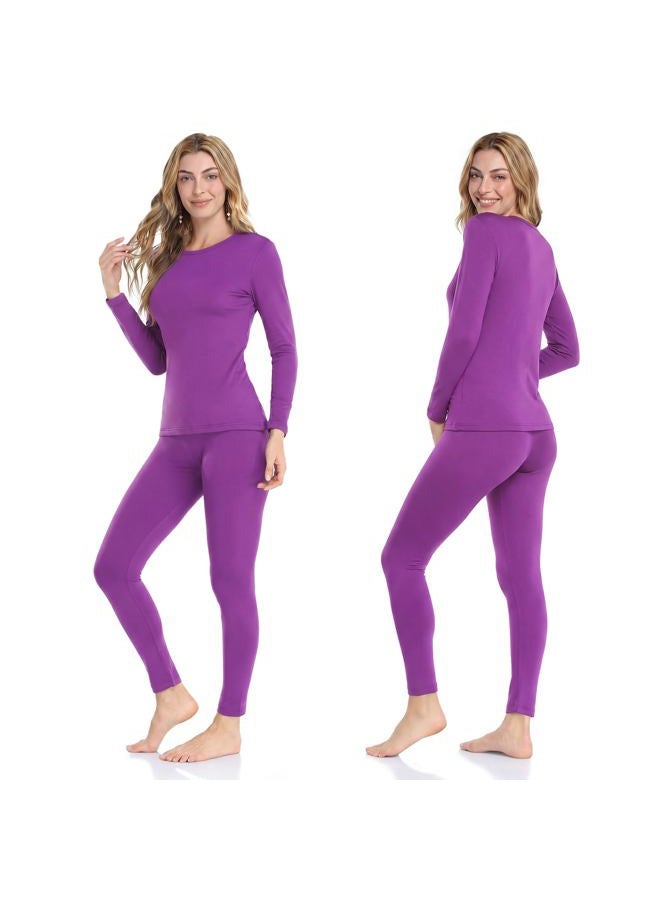WEERTI Thermal Underwear for Women Long Johns with Fleece Lined Base Layer Women Cold Weather Top Bottom, Purple, L - Image 2