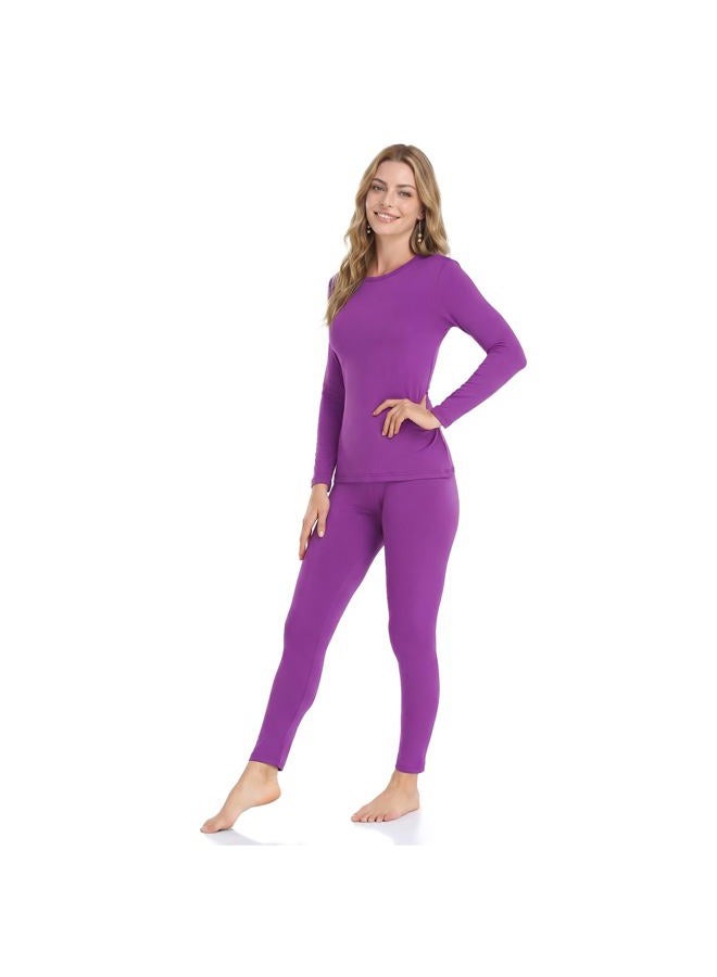 WEERTI Thermal Underwear for Women Long Johns with Fleece Lined Base Layer Women Cold Weather Top Bottom, Purple, L - Image 1