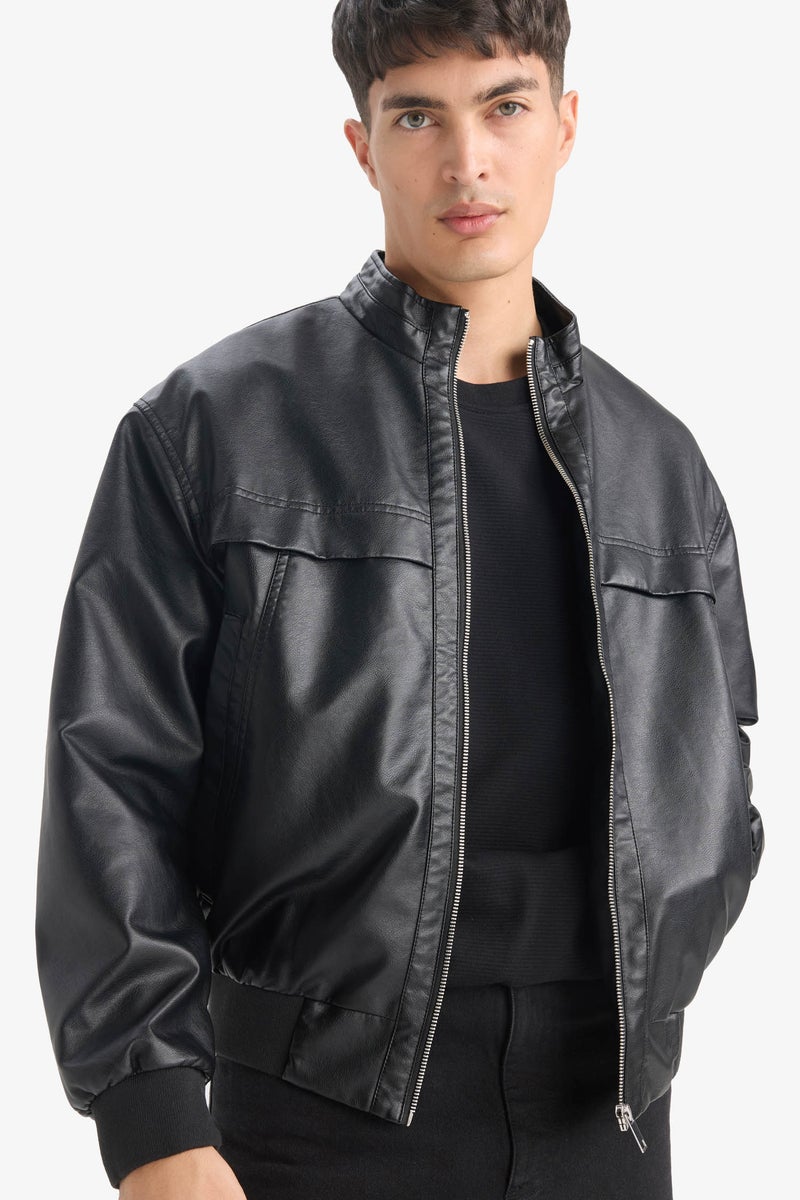 DeFacto Black Man Oversize Fit Faux Leather Jacket Casual - Image 1