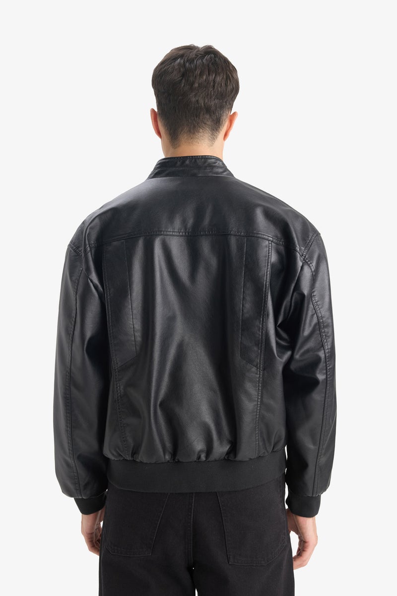 DeFacto Black Man Oversize Fit Faux Leather Jacket Casual - Image 5