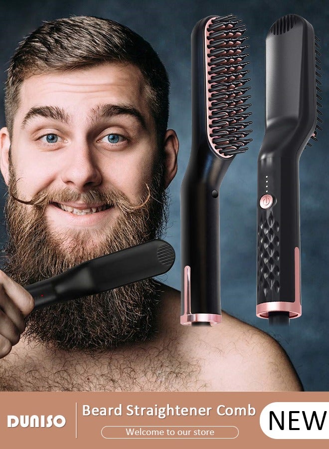 DUNISO مشط فرد اللحية للرجال، فرشاة تسريح اللحية الساخنة الأيونية متعددة الوظائف، مشط تصفيف محمول للسفر، مكواة لحية متعددة الوظائف، - Image 1