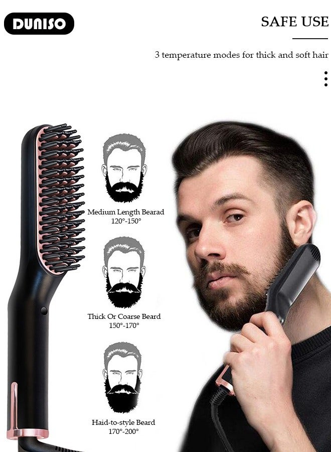DUNISO مشط فرد اللحية للرجال، فرشاة تسريح اللحية الساخنة الأيونية متعددة الوظائف، مشط تصفيف محمول للسفر، مكواة لحية متعددة الوظائف، - Image 2