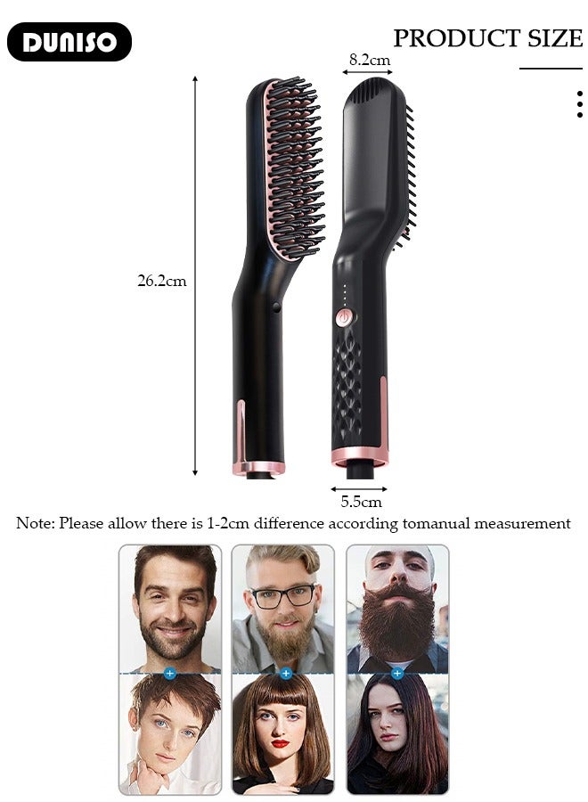 DUNISO مشط فرد اللحية للرجال، فرشاة تسريح اللحية الساخنة الأيونية متعددة الوظائف، مشط تصفيف محمول للسفر، مكواة لحية متعددة الوظائف، - Image 4