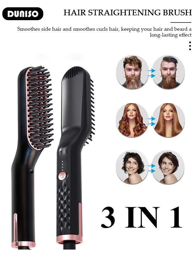 DUNISO مشط فرد اللحية للرجال، فرشاة تسريح اللحية الساخنة الأيونية متعددة الوظائف، مشط تصفيف محمول للسفر، مكواة لحية متعددة الوظائف، - Image 3